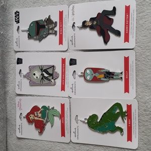 Hallmark Metal Christmas Ornaments Lot of 6 Ariel Jack Sally T-rex Potter Fett